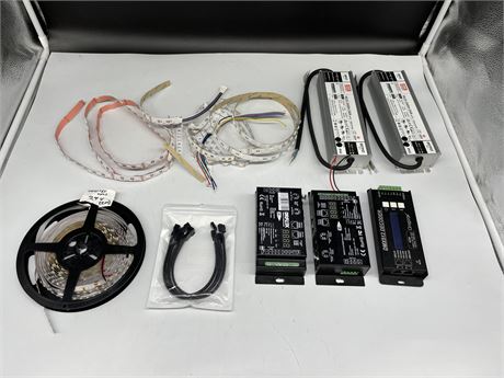 LED LIGHT STRIPS (SOME ARE PARTS) - POWER SUPPLIES - 3 DECODERS