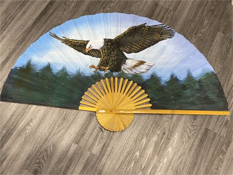 VINTAGE LARGE HAND PAINTED EAGLE HAND FAN (35”)