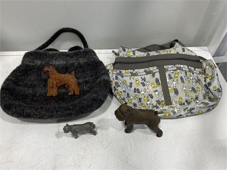 DOG FIGURED, FELTED PURSE, SPORTSACK - ALL DOG DECORATED