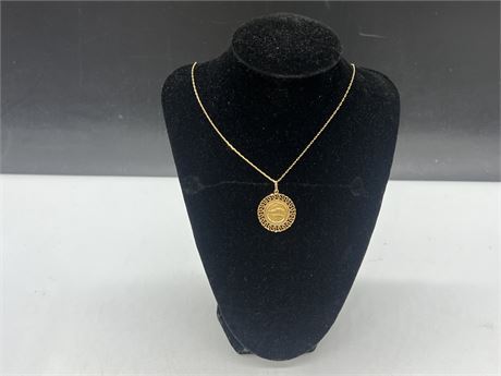 14K GOLD GREEK PENDANT & CHAIN MARKED 585 ON RIM & CLASP - 5G