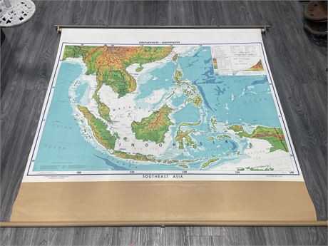 VINTAGE SOUTH EAST ASIA MAP 60”x55”