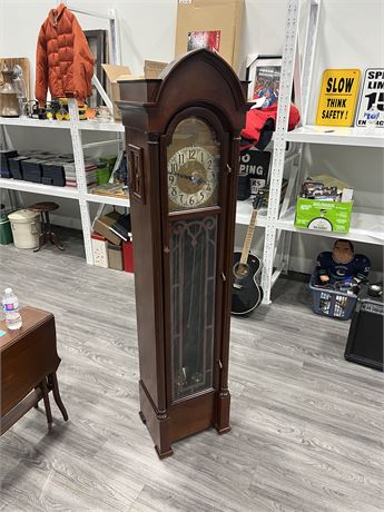 ANTIQUE MAHOGANY CHINE SETTING GERMAN GRAND FATHER CLOCK (6ft tall)