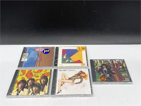 5 SEALED OLD STOCK CDS - THE RASPBERRIES, HEART, FOREIGNER & ECT