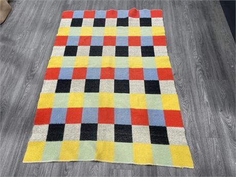 VINTAGE CHECKER COLOURFUL WOOL BLANKET (50”x70”)