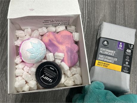 MISC. HOME GOODS - LUSH SET, SHEETS, BLANKETS ETC