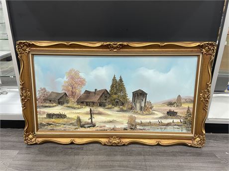 BEAUTIFUL VINTAGE ORIGINAL CANVAS PAINTING IN AN ORNATE FRAME - 26”x46”
