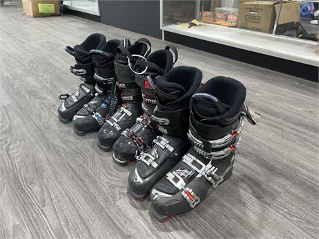 3 PAIRS OF PRE OWNED SKI BOOTS - ASSORTED SIZES 26.5-27.5