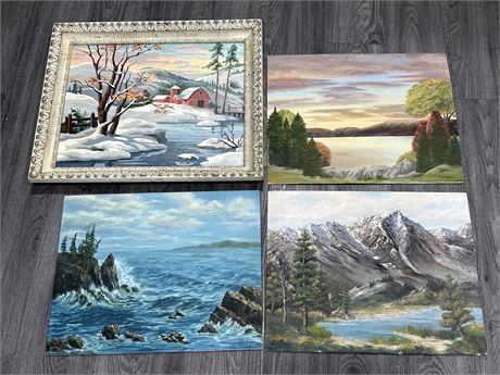 4 ORIGINAL PAINTINGS ON BOARD (Largest is 24”x20”)