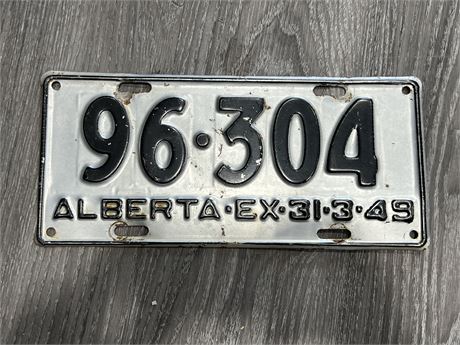 1949 ALBERTA LICENSE PLATE