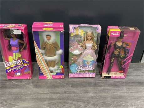 4 MATTEL COLLECTABLE BARBIES IN BOX (1 from 1996)