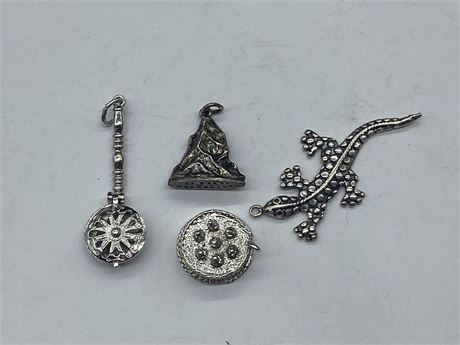 4 HEAVY STERLING CHARMS (LARGEST 1.5”)
