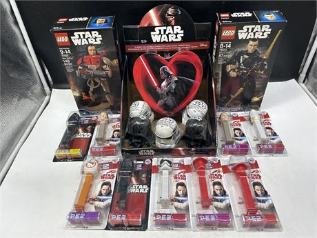 STAR WARS LOT - EVERYTHING NEW/SEALED - INCLUDES LEGO, PEZ DISPENSERS + OTHERS
