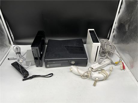 LOT OF WII / XBOX360 SYSTEMS W/ CONTROLLERS AND CORDS - UNTESTED