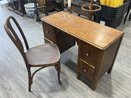 VINTAGE WOOD DESK W/CHAIR - CHAIR IS MARKED