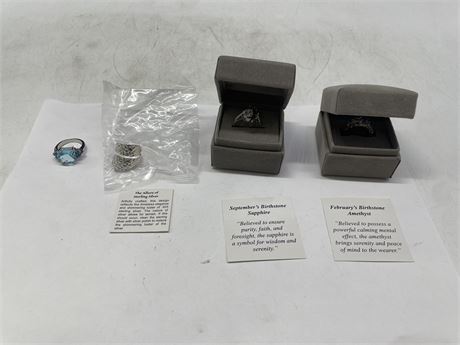 4 NEW AVON STERLING SILVER RINGS LARGEST SIZE 6