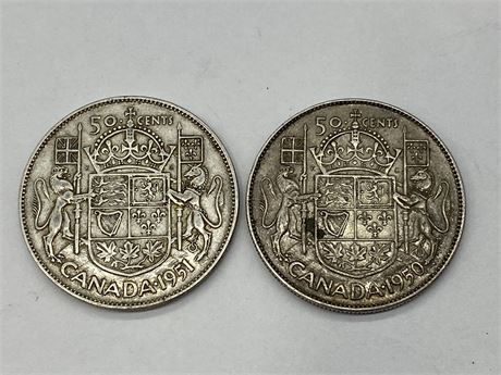 1950 + 1951 50 CENT COINS