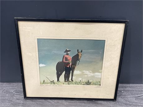 VINTAGE RCMP SIGNED HAND COLOURED PHOTOGRAPH - 15”x13”
