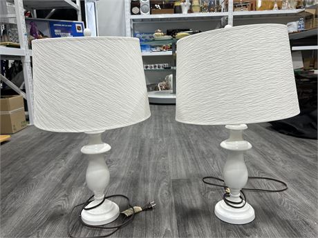2 WHITE LAMPS W/SHADES (24” tall)