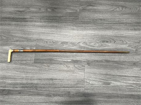 ANTIQUE CANE W/ IVORY HANDLE & STERLING SILVER ACCENTS - 34” LONG