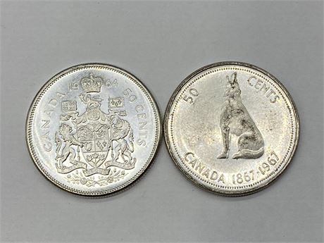 1964 + 1967 50 CENT COINS