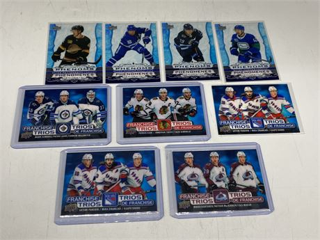 4 NHL CLEARCUT PHENOM CARDS & 5 FRANCHISE TRIOS CARDS