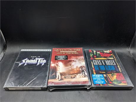 3 SEALED - QUEEN ON FIRE, GUNS'N ROSES, & THIS IS SPINAL TAP - DVD