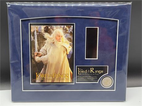 LORD OF THE RING GANDALF 35MM FILMSTRIP/COIN DISPLAY, BLUE SUEDE MAT L.E 12"X10"