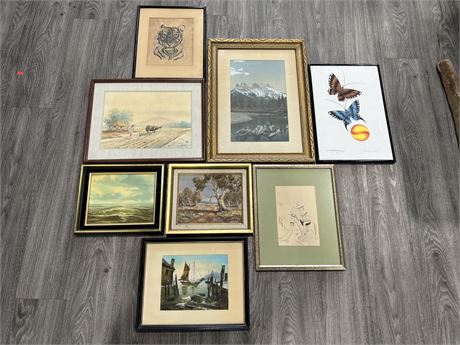 8 FRAMED OIL PAINTINGS, PRINTS & ECT - LARGEST IS 23”x17”