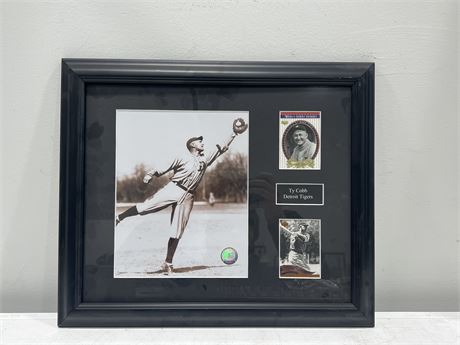 TY COBB PICTURE & CARDS IN FRAME 18”x16”