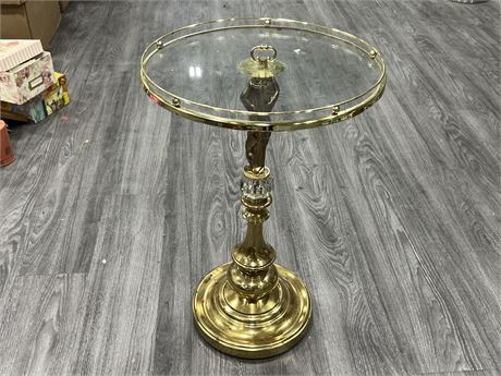 VINTAGE BRASS / GLASS SIDE TABLE (25” tall)