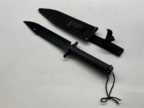 LARGE 15” SURVIVAL KNIFE + SHEATH W/MATCHES + COMPASS INSIDE HANDLE