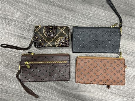 4 UNAUTHENTIC LOUIS VUITTON COIN PURSES (Largest are 7.5” wide)