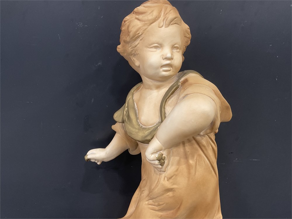 Urban Auctions - 25” VINTAGE HEAVY VICTORIAN STATUE HOLDING GRAPES