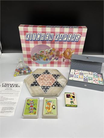 MARBLE CHINESE CHECKER BOARD, KITCHEN KAPERS, CARDS & DOMINOS