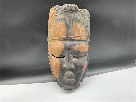 CARVED TRIBAL MASK HEAVY WOOD 14”