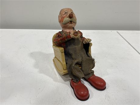 VINTAGE MADE IN JAPAN TIN GRANDPA WITH PIPE TOY (10.5”)