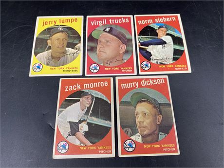 (5) 1959 YANKEES CARDS (Great condition)
