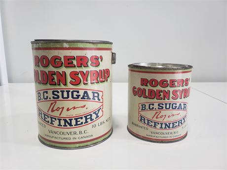 ANTIQUE ROGER'S GOLDEN SYRUP B.C. SUGAR CANS(BIGGEST ONE IS 7.5in tall)