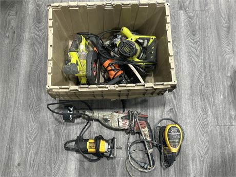 TOTE OF ASSORTED POWERTOOLS