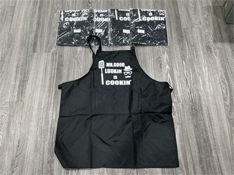 5 NEW “MR.GOOD LOOKIN WHATS COOKIN” APRONS