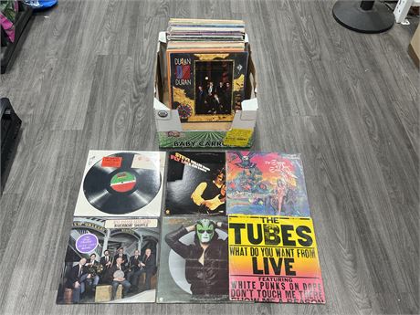 BOX OF MISC RECORDS - CONDITION VARIES - NU SHOOZ & RIVERBOAT SHUFFLE ARE SEALED