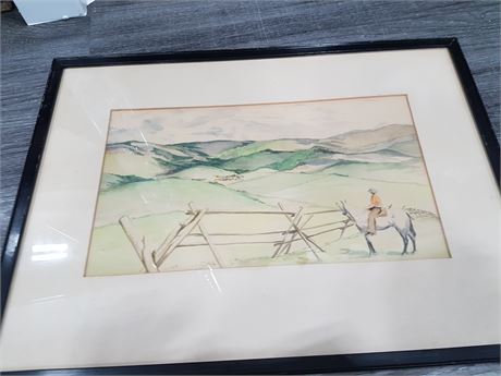 14"X19" WATERCOLOR SIGNED LANDSCAPE WITH COWBOY