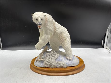 HAND PAINTED POLAR BEAR STATUE ON STAND