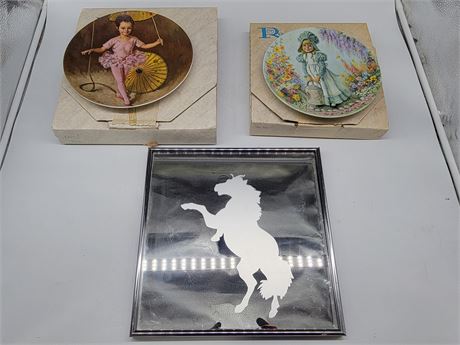 2 JOHN COLLECTOR PLATES -MARY & KATIE & A MUSTANG MIRROR