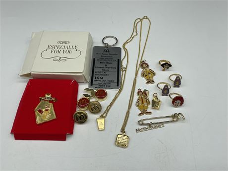 LOT OF VINTAGE MCDONALDS JEWELRY & MISC COLLECTABLES
