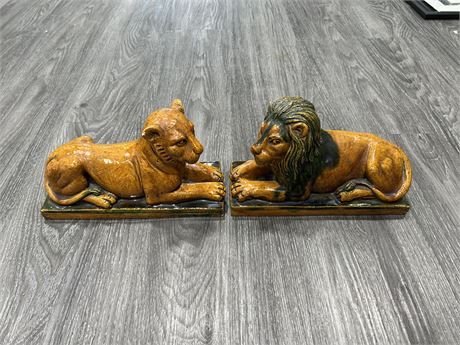 PAIR HAND CRAFTED LION FIGURES - SIGNED / #’d MADE IN ITALY 10” LONG