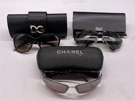 3 DESIGNER SUNGLASSES - LENS NEED CLEAN OR HAVE MINOR SCRATCHES