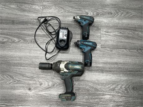 3 MAKITA POWER TOOLS - 2 WITH BATTERIES & CHARGER