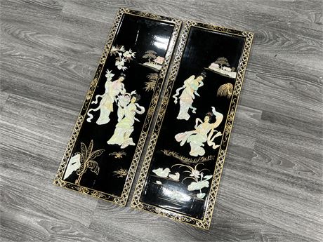 2 JAPANESE MOTHER OF PEARL ARTWORK PIECES (10”x27.5”)