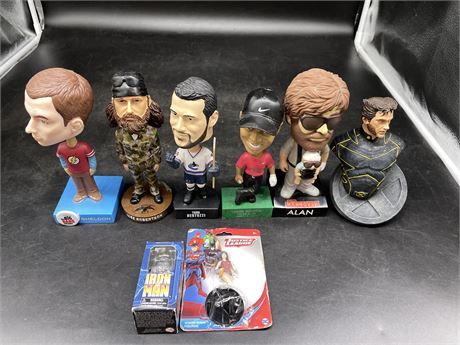 5 COLLECTABLE BOBBLE HEADS - MECCA WOLVERINE - OTHERS